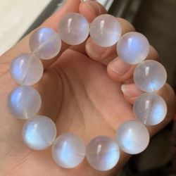 Blue light Rainbow Moonstone bead bracelet, 16.5 mm large gemstone high quality selenite