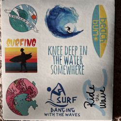 8 Waterproof Beach Surf Stickers 
