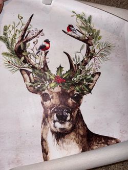 Christmas art wall decor- holly, deer/ stag, mistletoe, evergreen robin