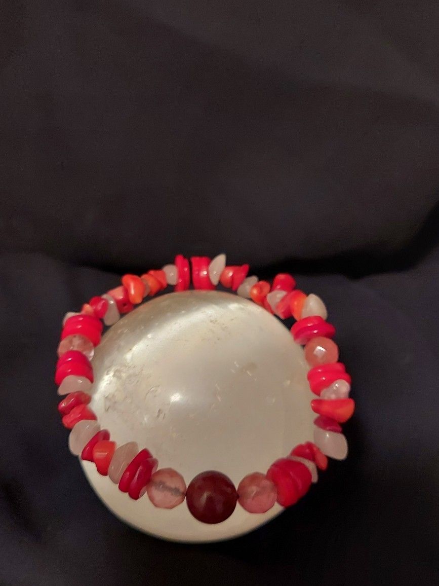Fire Agate And Red Coral Healing Bracelet 