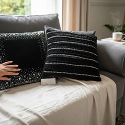 Black Pillows With Silver Beaded Sequin