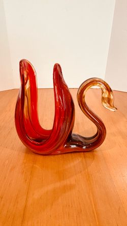 Vintage Amberina Art Glass Swan Napkin Holder Mail Holder
