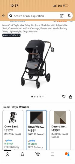 Maxi-Cosi Tayla Max Baby Strollers, Modular with Adjustable Seat, Converts to Lie-Flat Carriage, Parent and World Facing View, Lightweight, Onyx Wonde