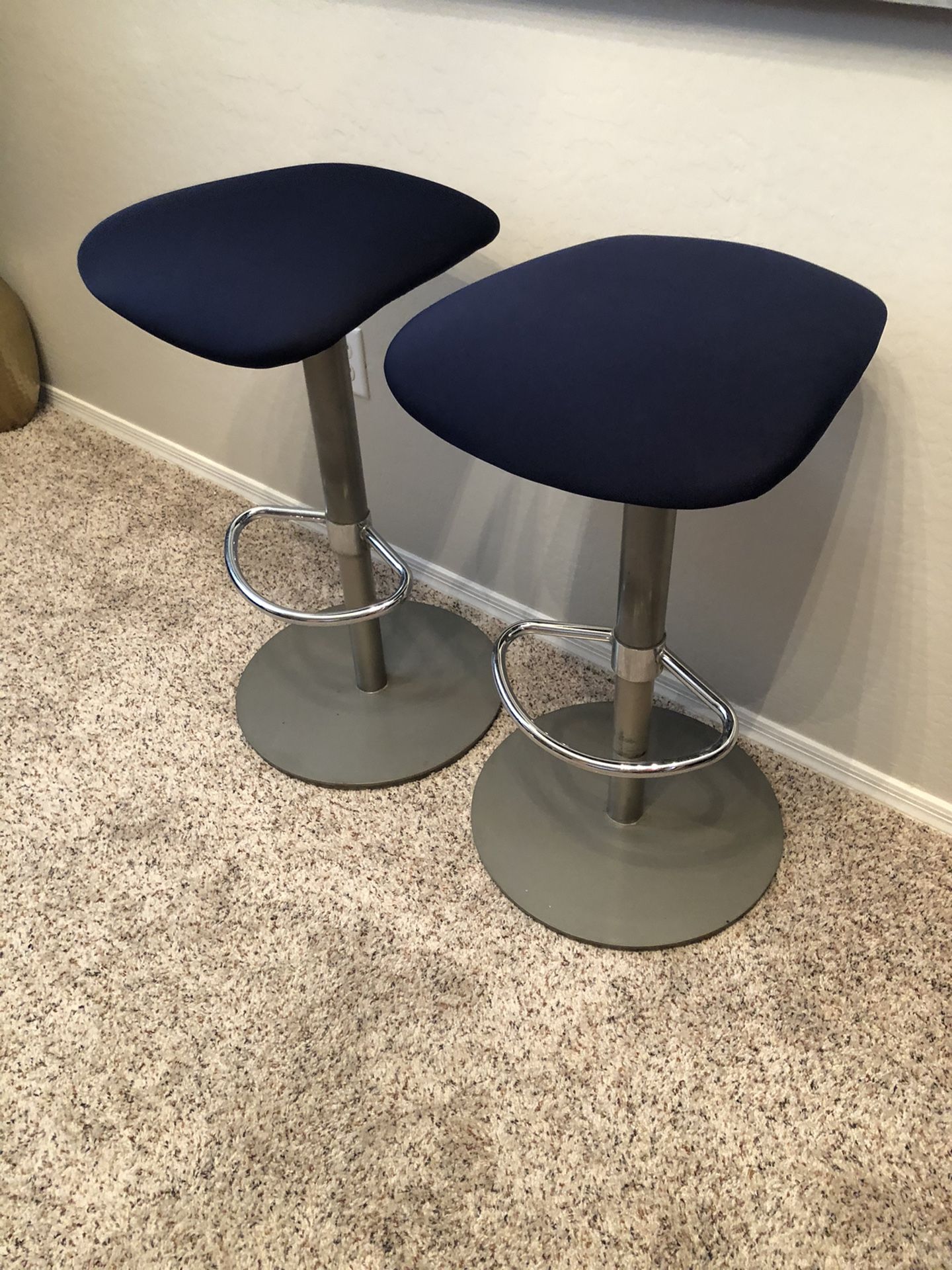 Pair of Navy Blue Barstools 24-30 height Hydraulic lift stools