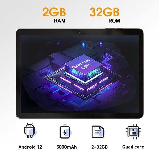 Brand NEW Tablet 10 inch, Android 12 Tablets, 2GB RAM 32GB ROM,with Dual Camera, WiFi, Bluetooth, 5000mAh, HD Touch Screen, Google GMS Certified