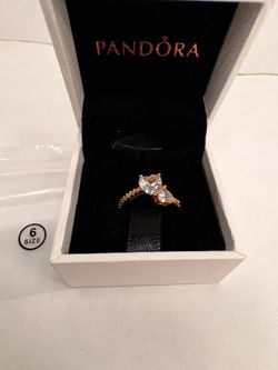 PANDORA Rose Gold Heart Ring Size 6 Love Signed
