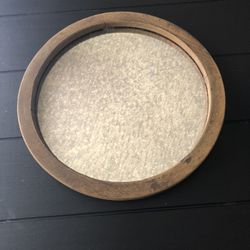 Round Natural Wood Serving Tray with Antique Mirror