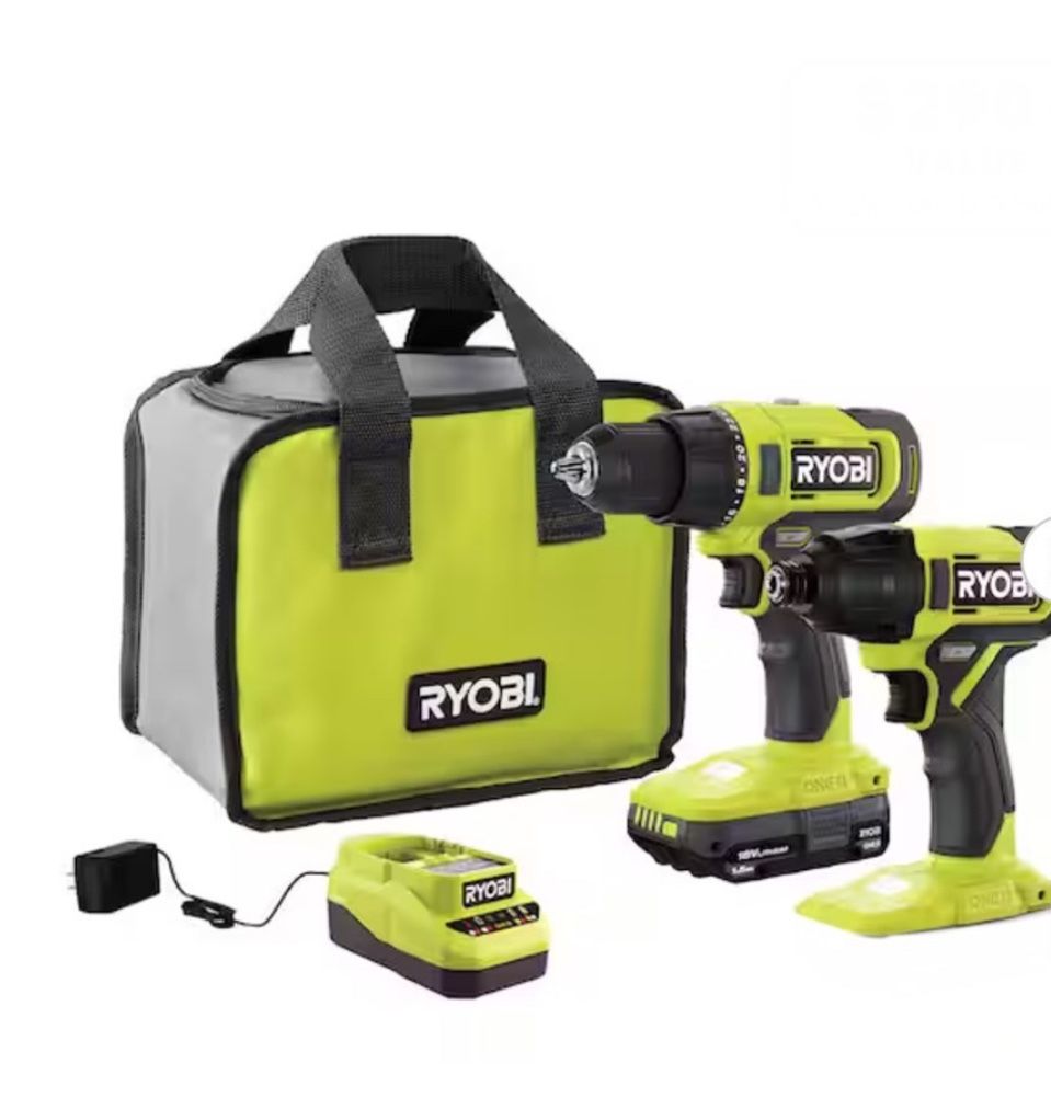 Ryobi One+18V Cordless 2-Tool Combo Kit With Drill/Driver Impact Driver And 1.5Ah Battery And Charger