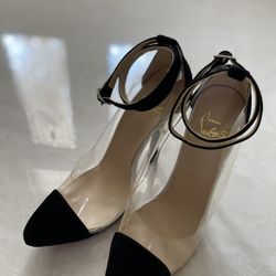 Elegant Clear And Black Heels Size 7