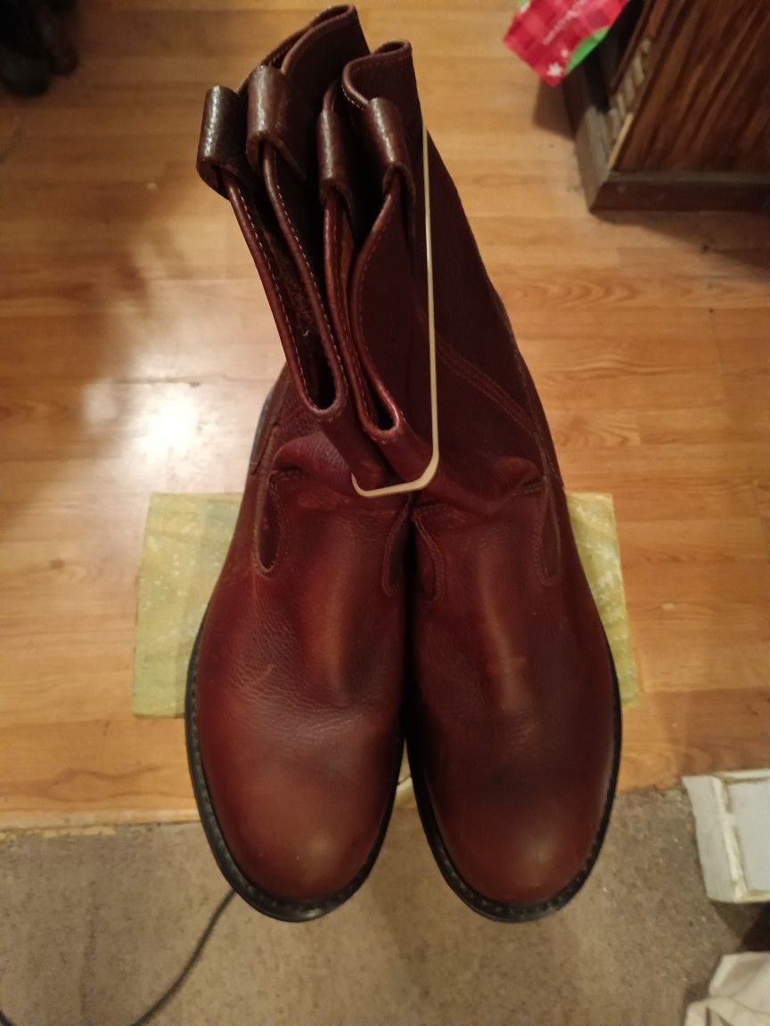 VIBRAM {wolverine}-brown leather laceless steel toe boots