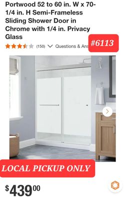 ➿️ Portwood 52 to 60"W x 70-1/4"H Semi-Frameless Sliding Shower Door, Chrome #6113