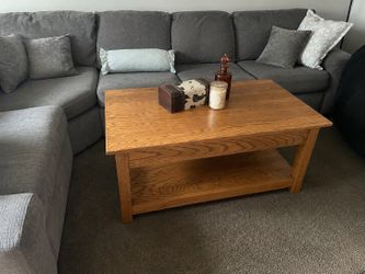 Solid Wood Coffee Table with Storage Shelf – 48” Oak Finish