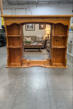 Top Half Rustic Pine Wood Vanity Mirror