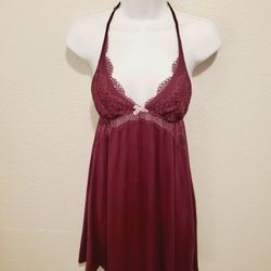 Victoria's Secret Burgundy Sexy Lace Babydoll Nightie Mini Dress Nightgown Size XS 