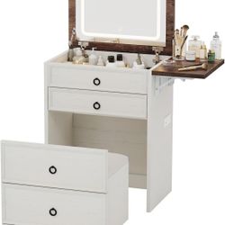 3-in-1 Vanity Set With LED Lighted Mirror