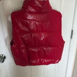 Red Cropped Leather Vest 