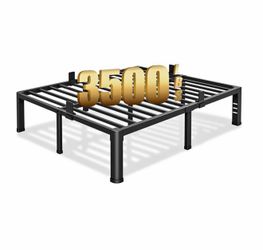 Queen Bed Frame with Round Corner Legs and Headboard Hole Mattress Slide Stopper 3500 Ibs Heavy Duty Metal Platform, Steel Slats Support, No Box Spri.