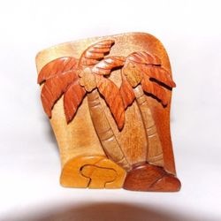 Palm Trees Secret 3D Wooden Puzzle Jewelry Box, Trinket Stash, Hand Carved