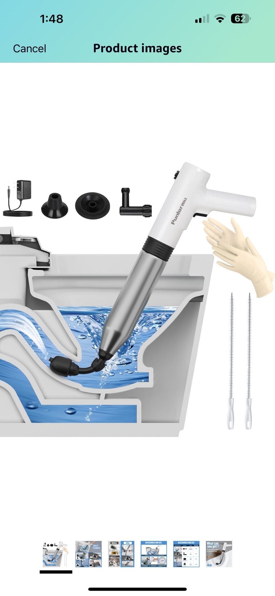 Electric Toilet Plunger - Puniarmu One Shot Unclogger for Bathroom and Kitchen Pipes - High Pressure Air Blaster for Heavy Duty Clogs