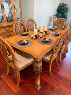 8 chair dining set, with matching china, couches and coffee tables