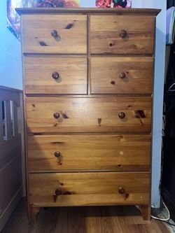 Tall Pine Wood Dresser with 7 Drawers (NEED GONE)