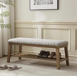 Entryway Bench, 44.4" Upholstered Storage Shoe Bench for Entryway & Bedroom, Shoe Rack Bench with Rubberwood Legs, Modern End of Bed Bench for Living 