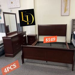4-Piece Cherry Wood Sleigh Bedroom Set