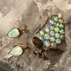 High Quality Collectors  14k Gold Opal Pendant And Earrings 