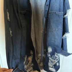 Distressed Long Jean Jacket 