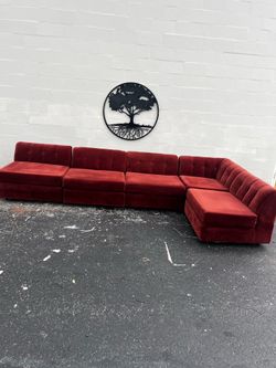 🔥 Rust Red Velvet 5-Piece Modular Sectional 🔥