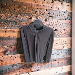 Dark grey Hooded Henley Long Sleeve Shirt
