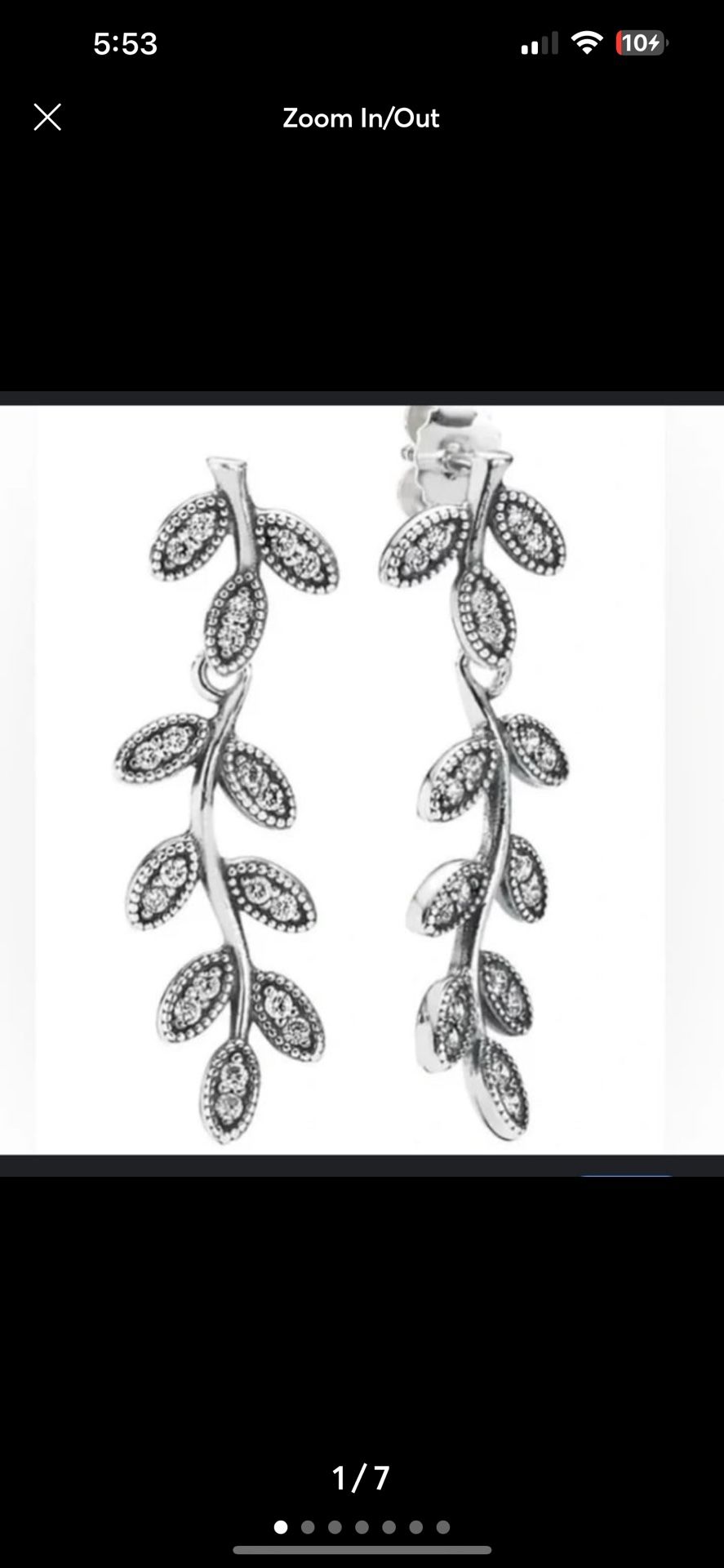 Pandora Silver Sparkling Leaves Drop Stud CZ Earrings