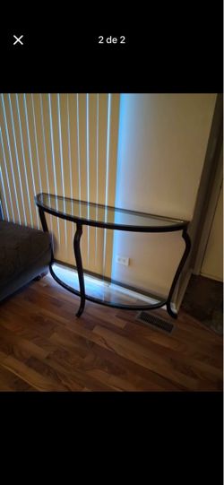 Black Metal Demilune Glass Console Table