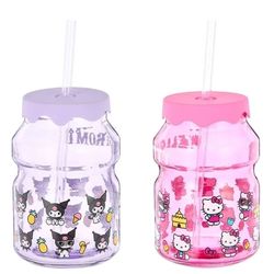 New sanrio hello kitty or kuromi mason glass jar with lid and straw 450 ml 1 choice