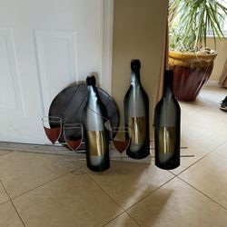 VTG SIGNED C. Jere Mid Century Modern Brass Metal Wine Bottle & Glass Wall Art