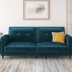 DHP Penelope Futon Sleeper Sofa Teal Green Velvet - The Colony, 250.00