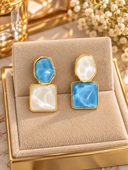 Blue and White Statement Drop Earrings