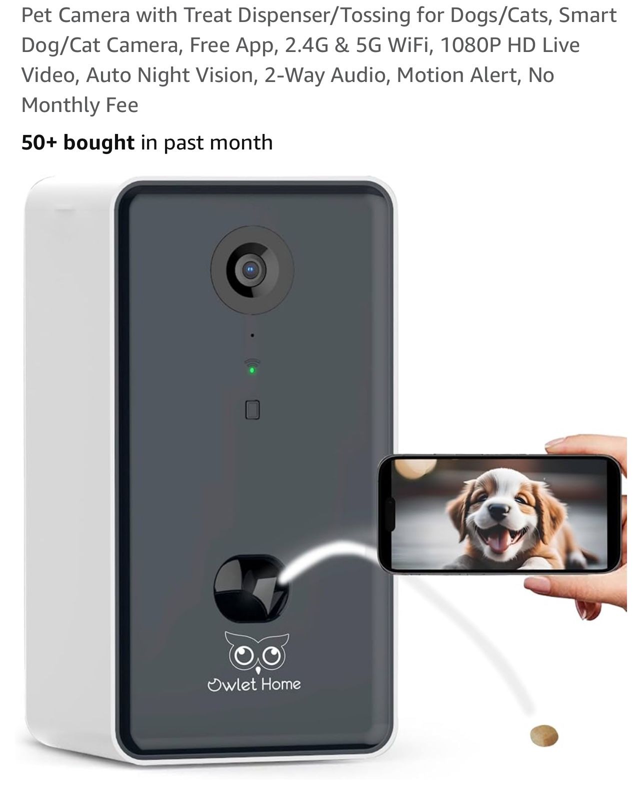 Pet Camera with Treat Dispenser/Tossing for Dogs/Cats, Smart Dog/Cat Camera, Free App, 2.4G & 5G WiFi, 1080P HD Live Video, Auto Night Vision, 2-Way A