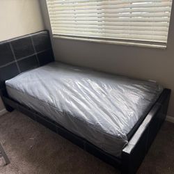 NEW BED FRAME TWIN SIZE WITH MATTRESS AND BOX SPRING