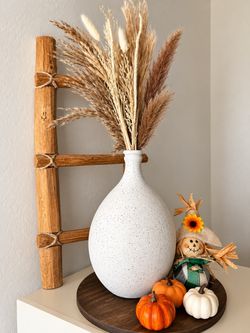 Large Speckled White Boho Vase with Dried Pampas