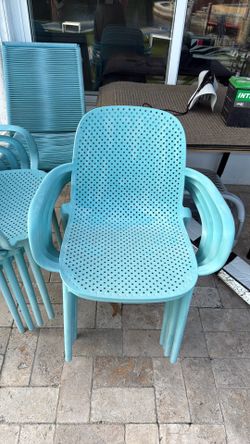 Blue plastic chairs