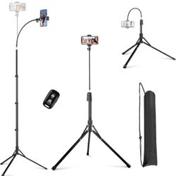 82" Tripod for iPhone with Flexible Gooseneck, Wireless Remote and Phone Holder, Extendable Cell Phone&Camera Tripod Stand for Selfies/Video Recording