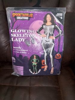 NEW! Glowing Skeleton Lady Costume Size S