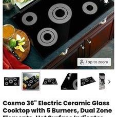 Cosmo 36"Electric Ceramic Glass Cooktop W/5 Burners, Dual Zone Elements,Surface Indicator  Brand New in the box
