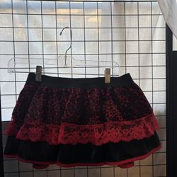Red & Black Leopard Lace Tutu Mini Skirt Womens Rave Wear 