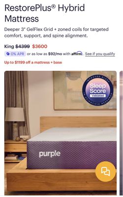 Purple RestorePlus Hybrid Mattress King and bed base