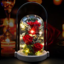 Glass Rose Forever Eternal Crystal Flower Light Up Rose in Glass Dome