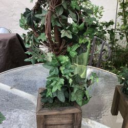 $10 Tabletop FAUX Ivy Topiary In Wood/Metal Container
