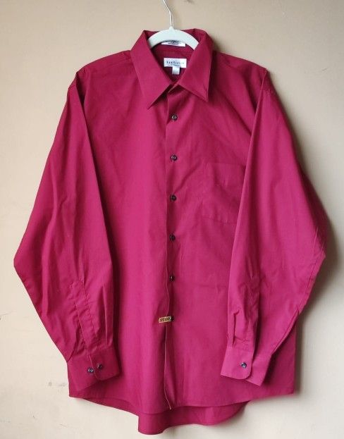 Van Heusen Long Sleeve Button Down Wrinkle Free Red Mens Dress Shirt Size 17 Botton Down