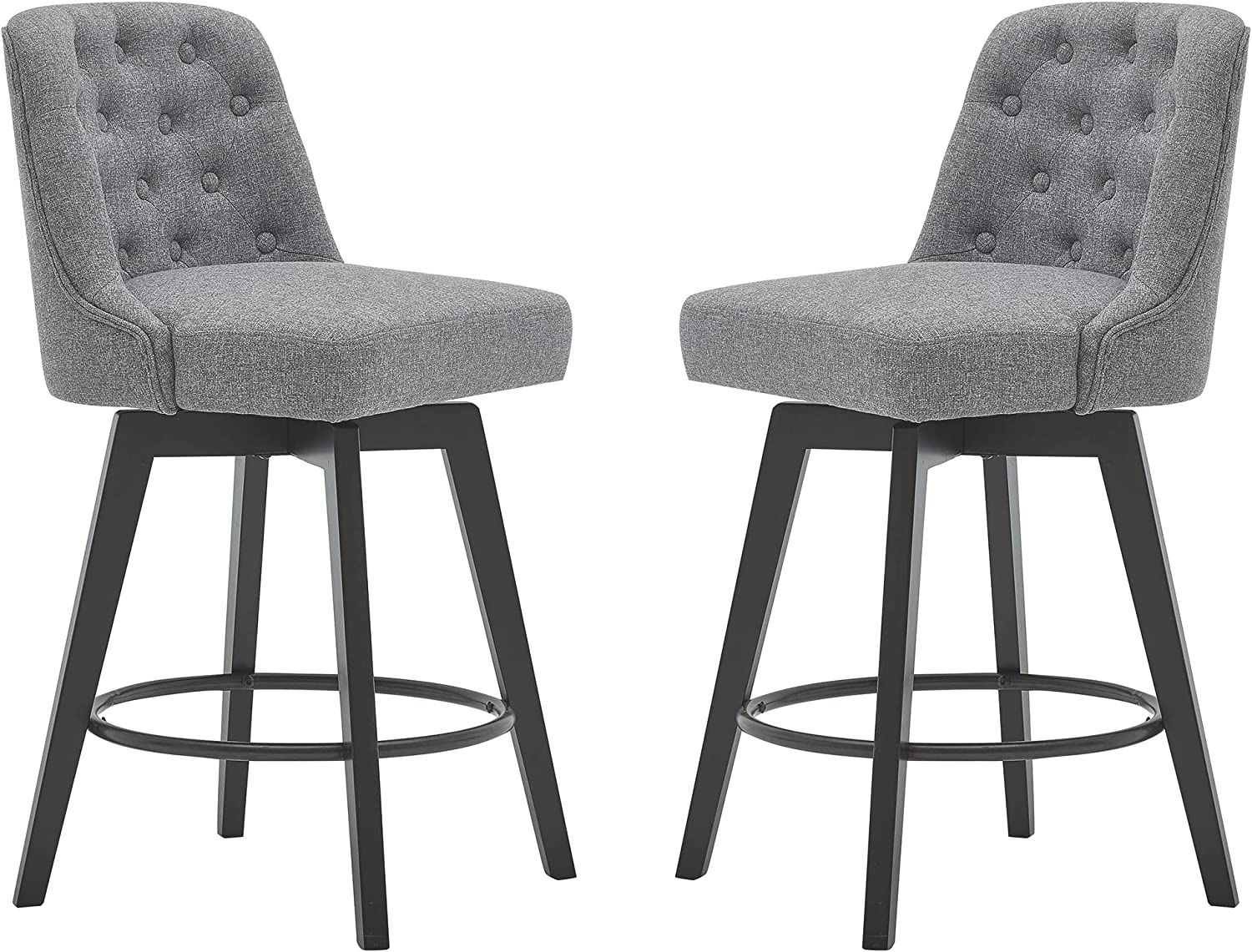 Counter Stool,26" 360 Swivel Upholstered Bar Stool with Back Set of 2,(Performance Fabric in Gray)
